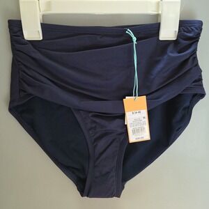Women's Shirred High Coverage High Wait Bikini Bottom Kona Sol Blue Small‎